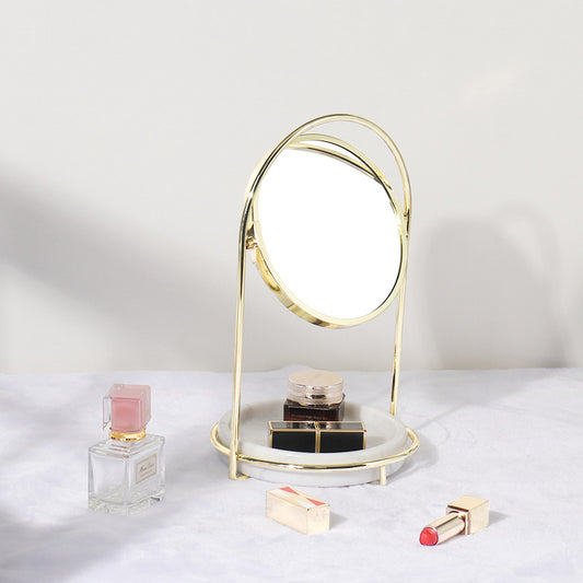 Elegant Marble Vanity Mirror with Tray – Dual-Tone Metal Finish