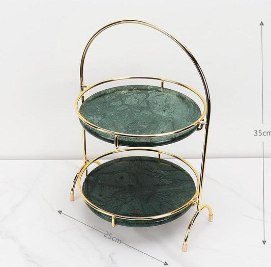 Aurora Round Marble Double Tray with Arched Handle