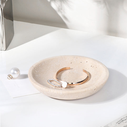 Travertine Round Jewelry Tray