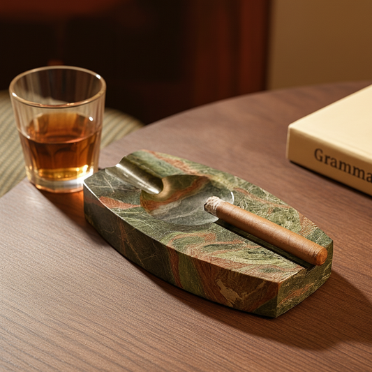 Luxury Marble Ashtray – 1.3kg Solid Stone with Hand-Carved Channels