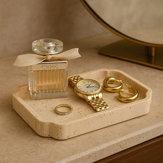 Natural Travertine Catchall Tray – Minimalist Vanity Organizer