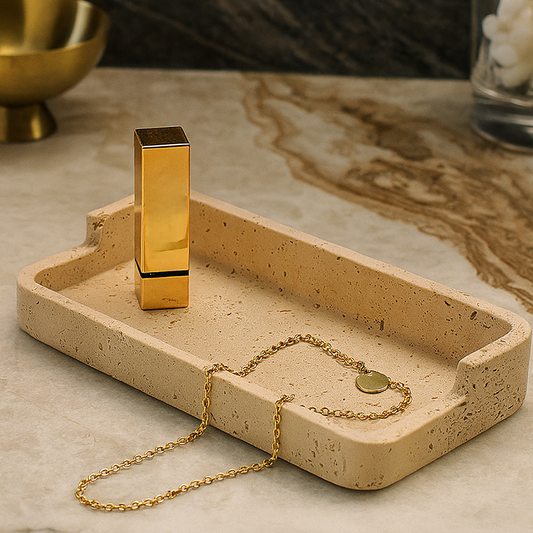 Natural Travertine Tray – Solid Stone Minimalist Luxury Organizer