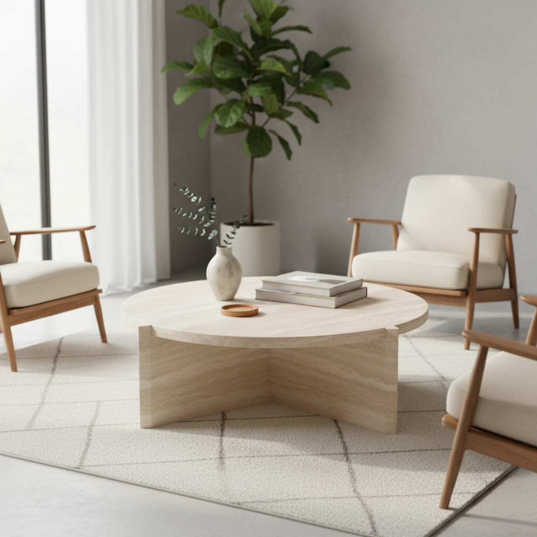 Arvello Solid Travertine Marble Coffee Table
