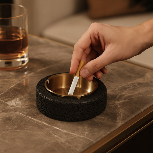 Volcanic Luxe Round Marble Ashtray – Solid Stone with Brushed Steel Insert (1.4kg)