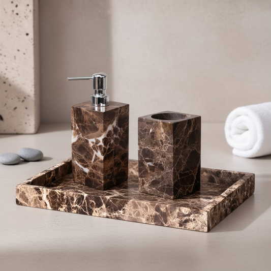 Noiré Dark Emperador Marble Bathroom Set
