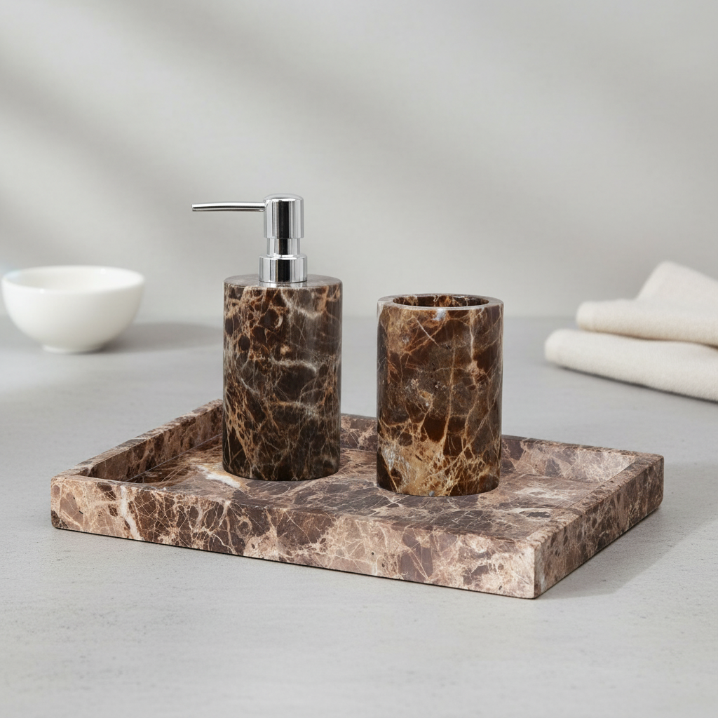Valenza Dark Emperador Marble Bathroom Set