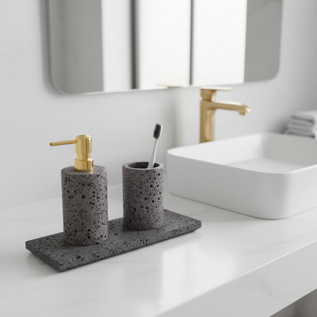 Sovana Grey Lava Stone Bathroom Set