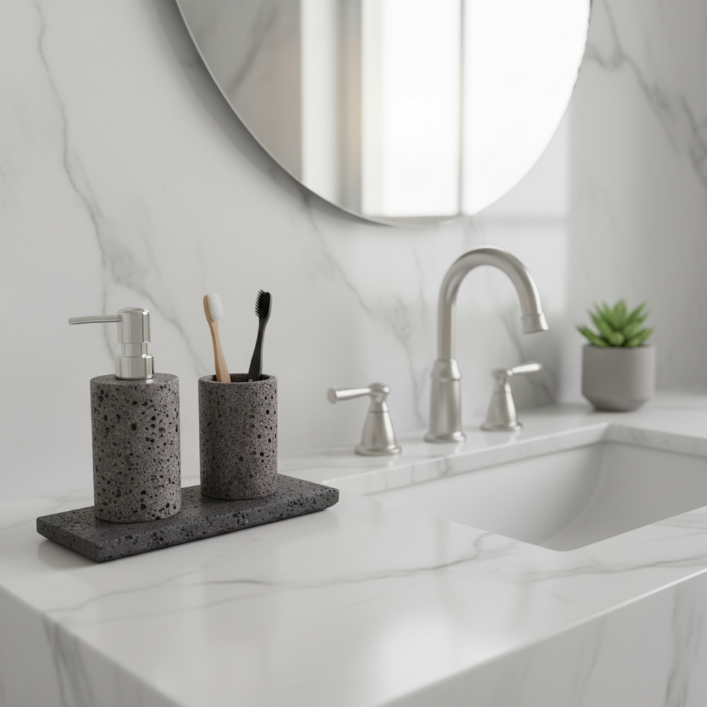Sovana Grey Lava Stone Bathroom Set