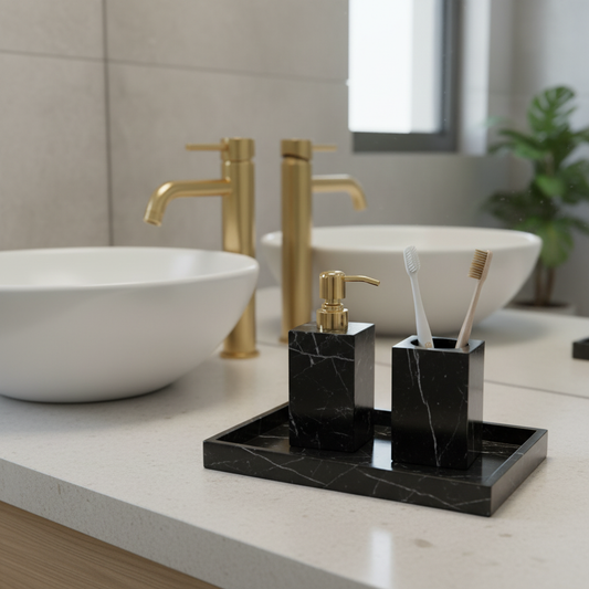 Valtina Black Marble Bathroom Set