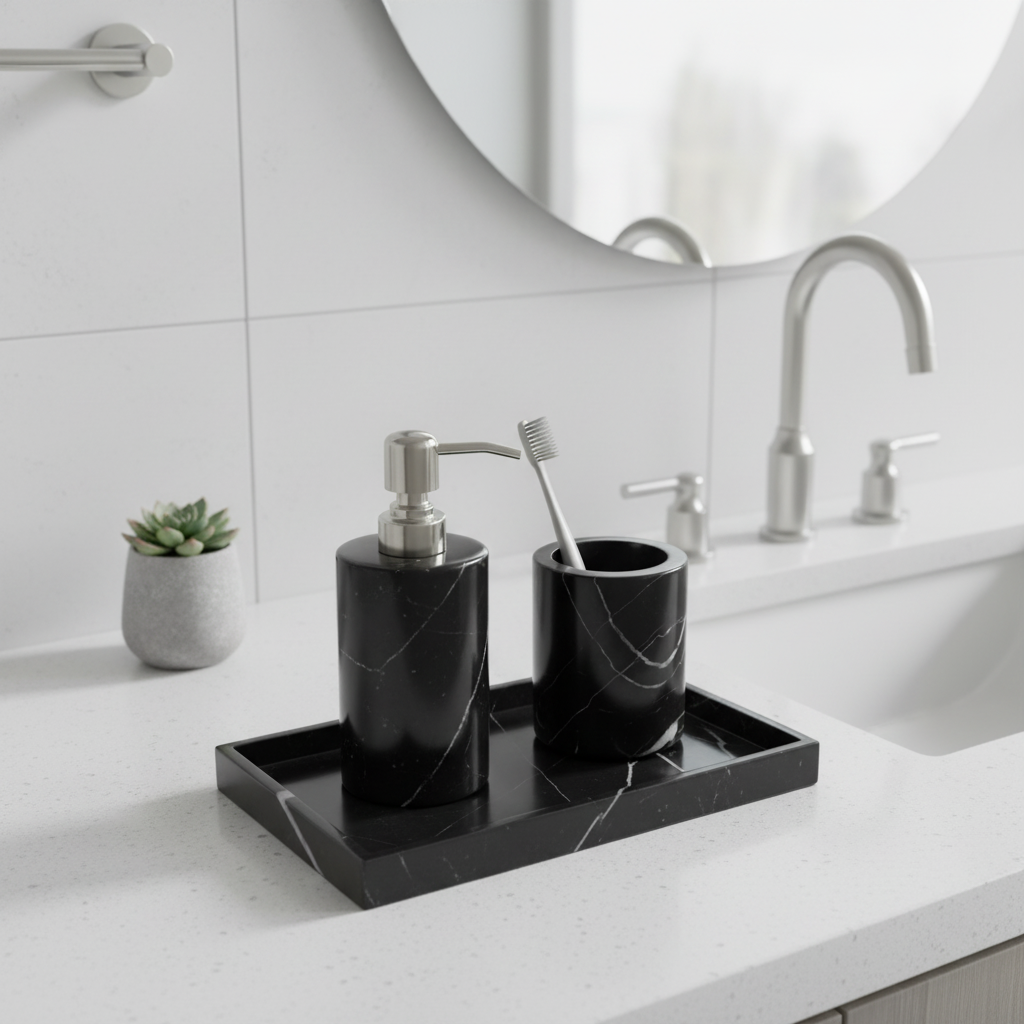 Noirora Black Marble Bathroom Set