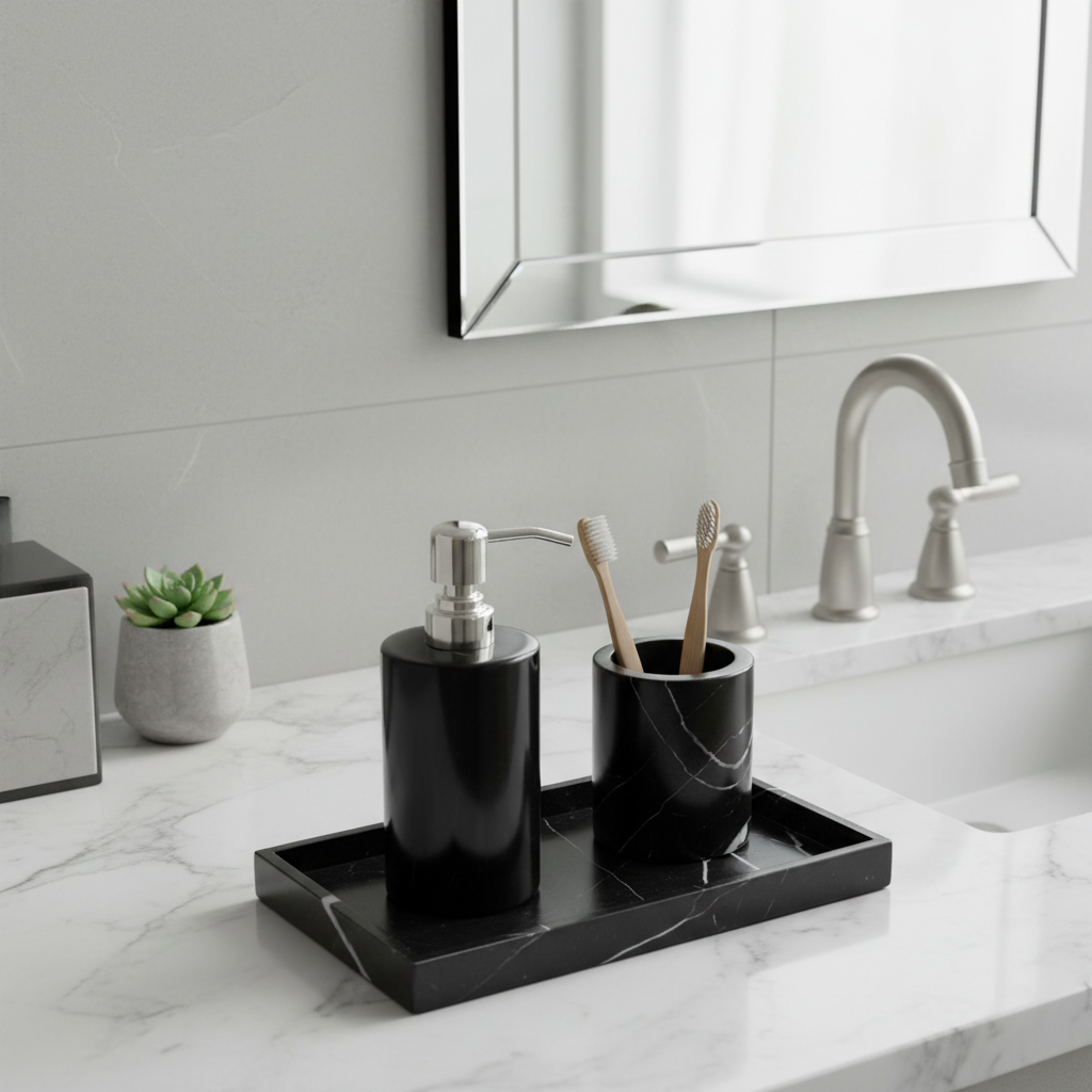 Noirora Black Marble Bathroom Set