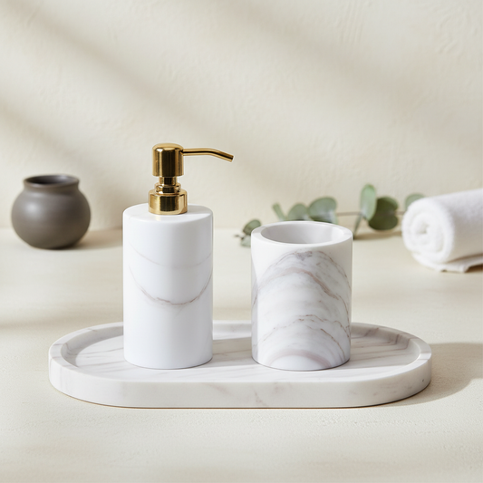 Alcera White Marble Bathroom Set