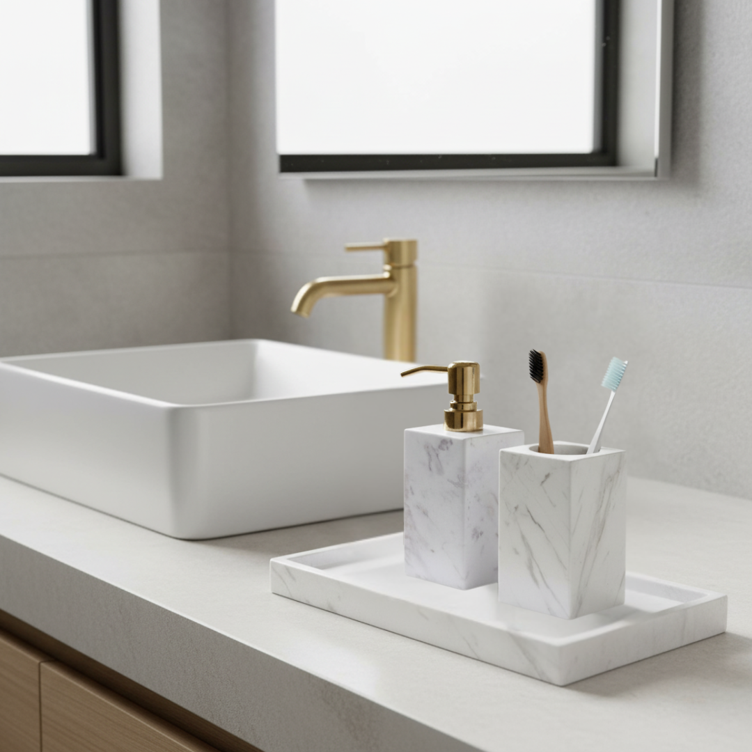 Calviera White Marble Bathroom Set