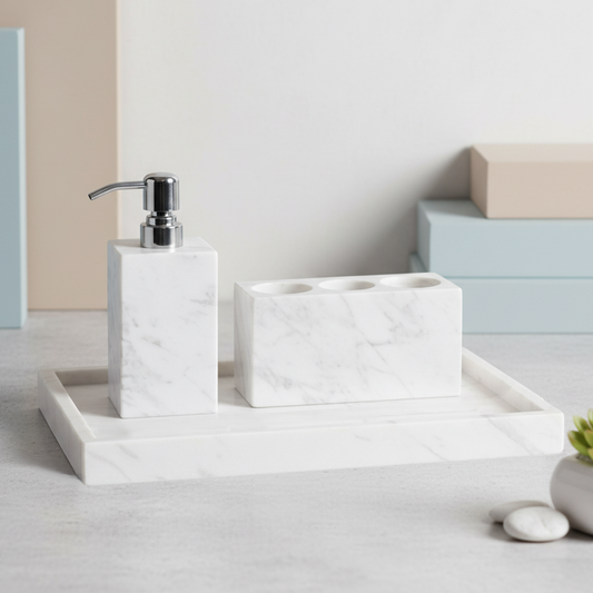 Sovana White Marble Bathroom Set