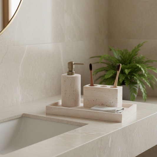 Venera Travertine Marble Bathroom Set