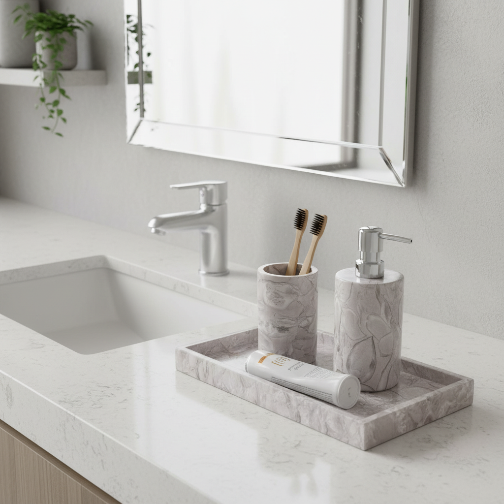 Ornella Grey Fossil Marble Bathroom Set