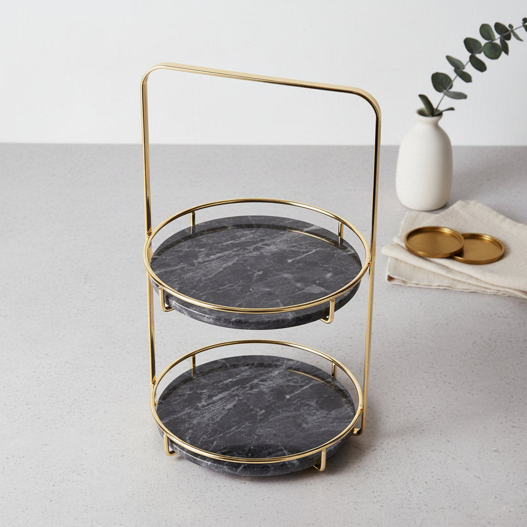 Maravilla Ronde Marmeren Dubbele Tray met Handvat