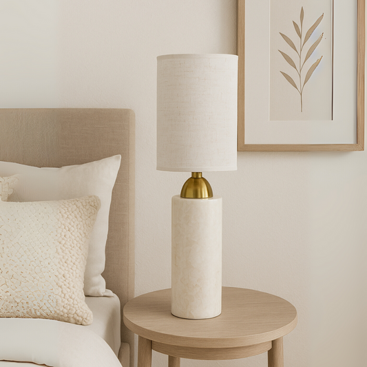 Celestia Marble Table Lamp – Solid Stone with Linen Shade