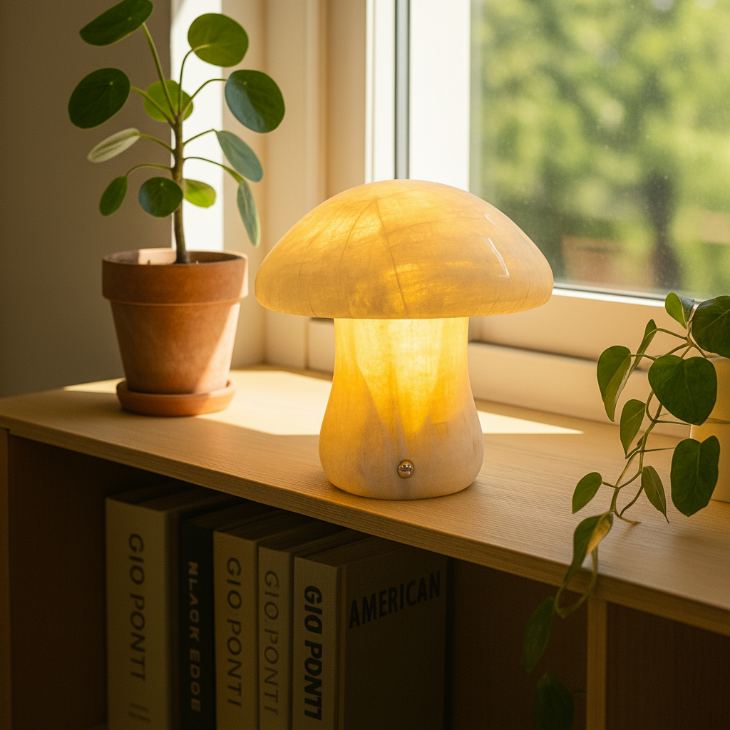 Eden Marmor Pilzlampe – Massiver Stein mit warmem Leuchten