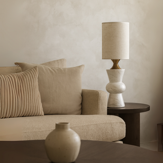 Elysian Marble Table Lamp – Solid Stone with Linen Shade