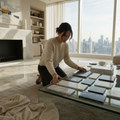 Designer arranging marble in a luxury living room