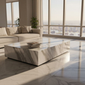 Luxury living room with marble flooring and table