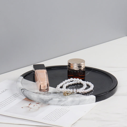 Luxury Round Marble Tray – Black & White Design