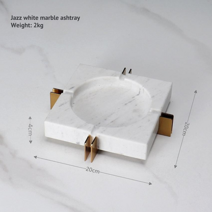 Modern Luxe Square Marble Ashtray – Solid Stone with Brass Accents (2kg)