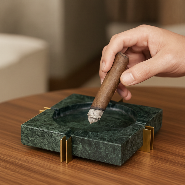 Modern Luxe Square Marble Ashtray – Solid Stone with Brass Accents (2kg)