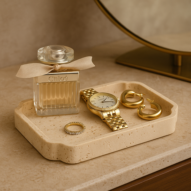 Natural Travertine Catchall Tray – Minimalist Vanity Organizer