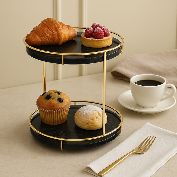 Opulent Round Marble Double Tray