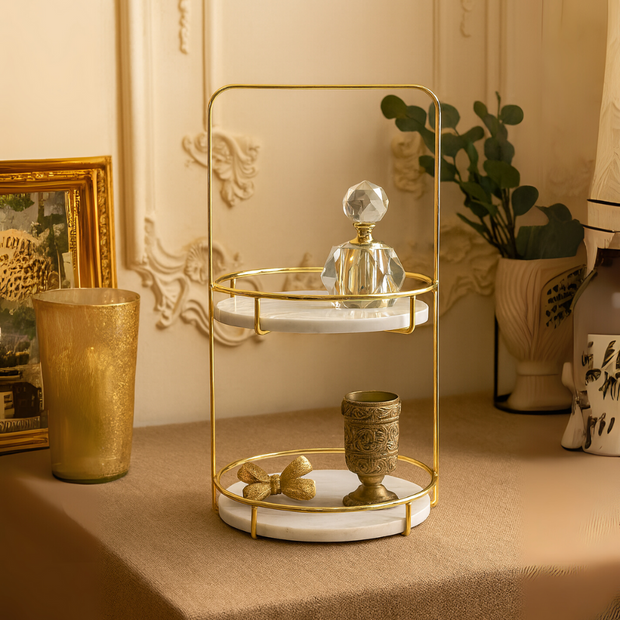 Maravilla Round Marble Double Tray with Handle