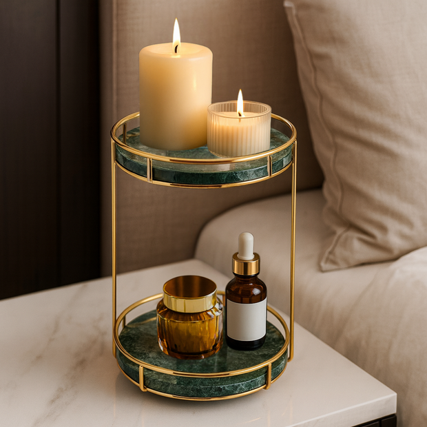 Opulent Round Marble Double Tray