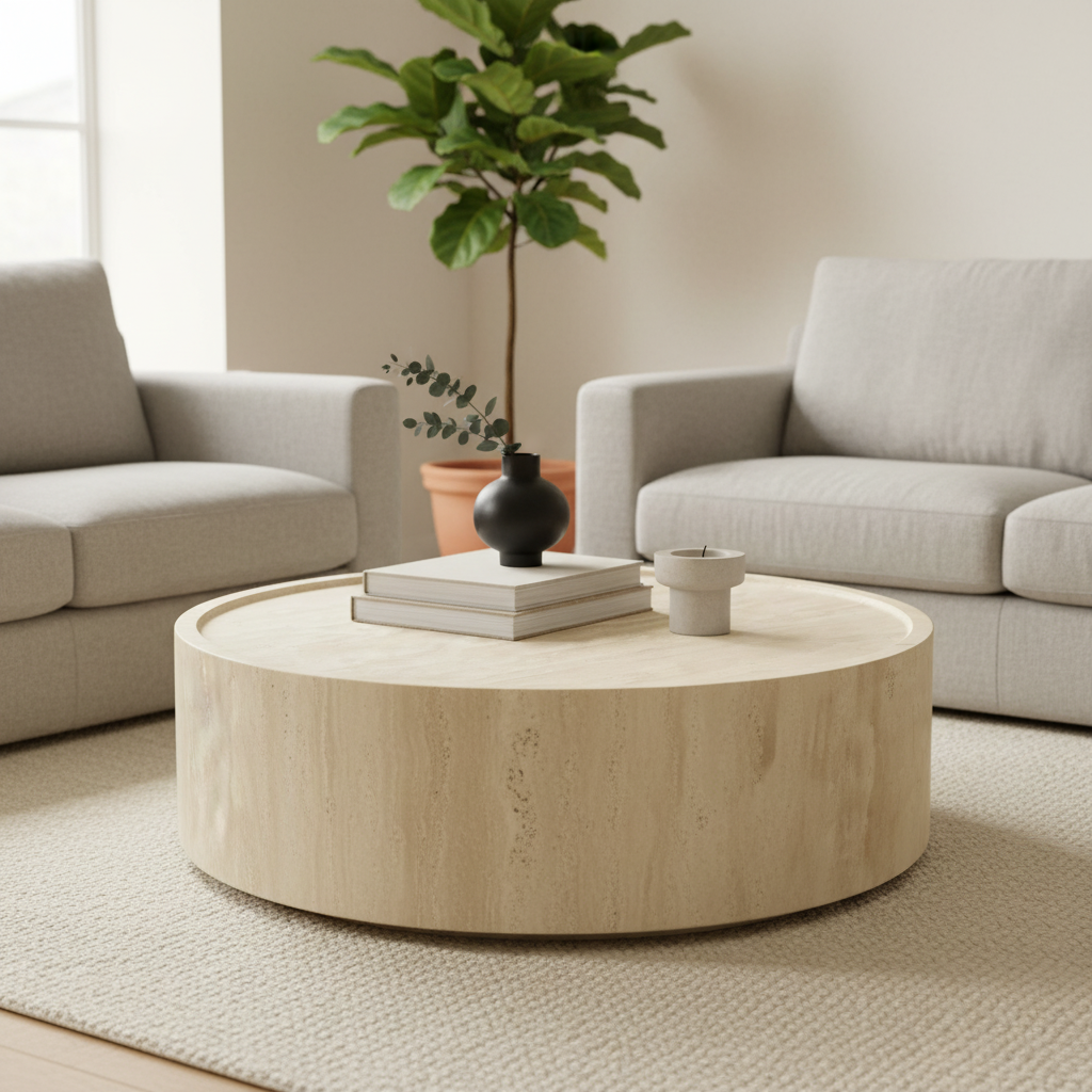 Ornella Solid Travertine Marble Coffee Table