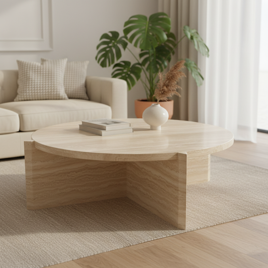 Arvello Solid Travertine Marble Coffee Table