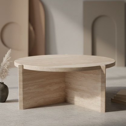 Arvello Solid Travertine Marble Coffee Table