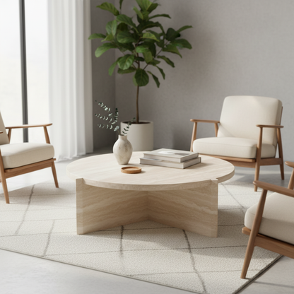 Arvello Solid Travertine Marble Coffee Table