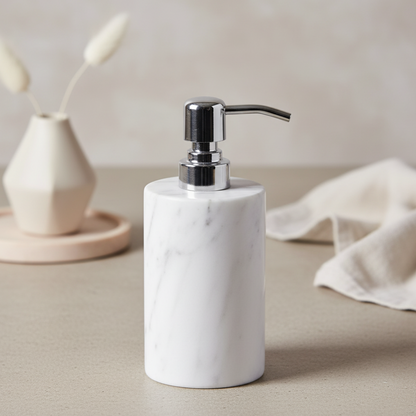 Runde Marmor-Seifenspender – Massiver Stein mit Metallpumpe (1kg)