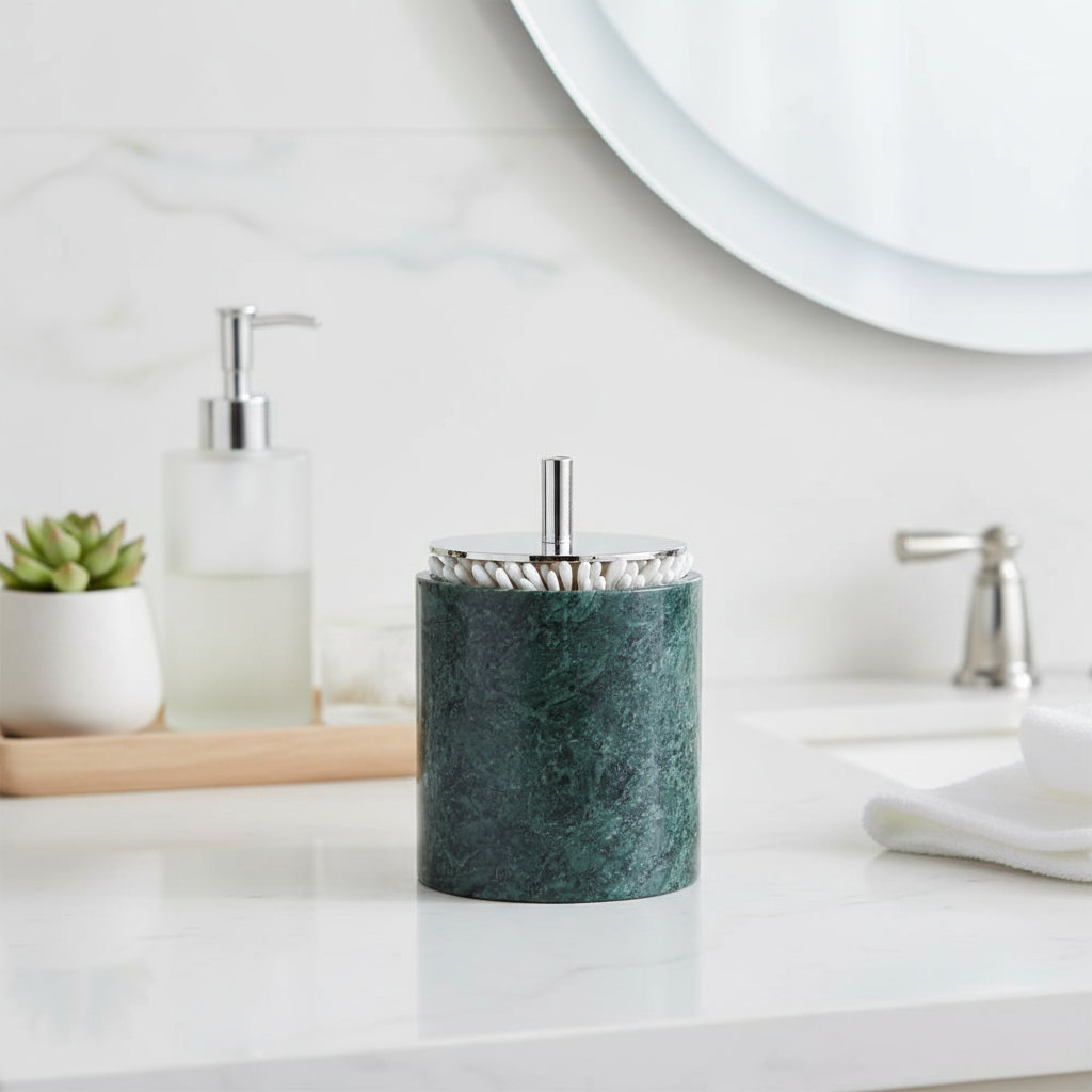 Luxury Solid Stone Marble Cotton Swab Canister