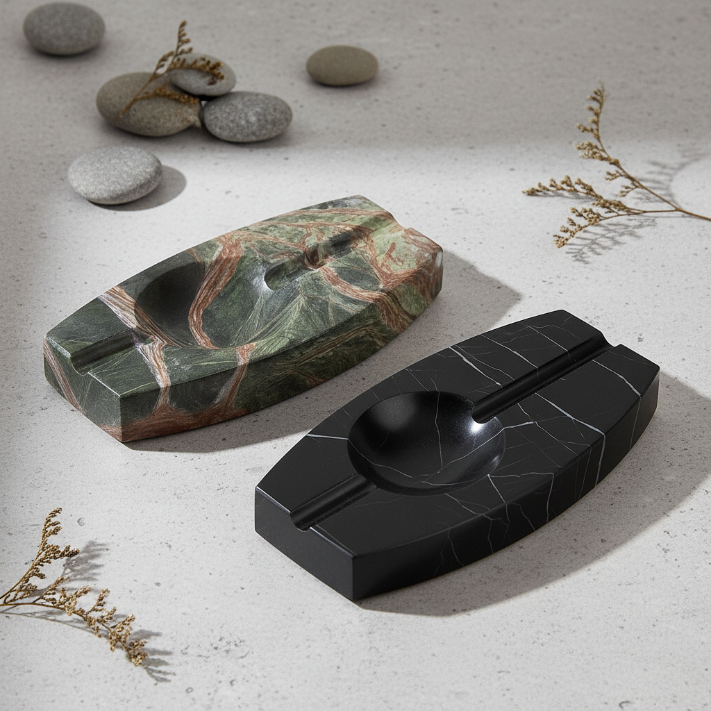 Luxus-Marmor-Aschenbecher – 1,3 kg massiver Stein mit handgeschnitzten Kanälen