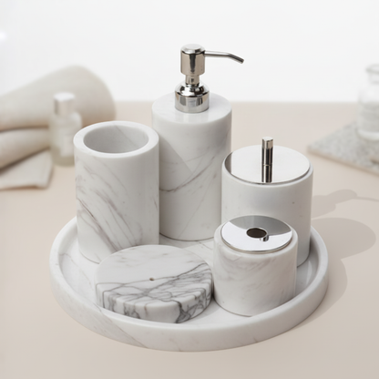 Luxus 6-teiliges Marmor Badezimmer Set – Massiver Stein