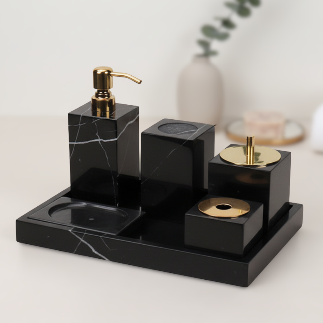 Luxus 6-teiliges Marmor Badezimmer Set – Massiver Stein