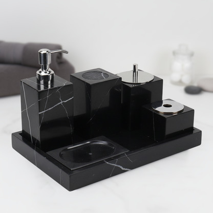 Luxus 6-teiliges Marmor Badezimmer Set – Massiver Stein
