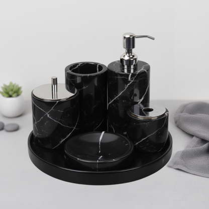 Luxus 6-teiliges Marmor Badezimmer Set – Massiver Stein