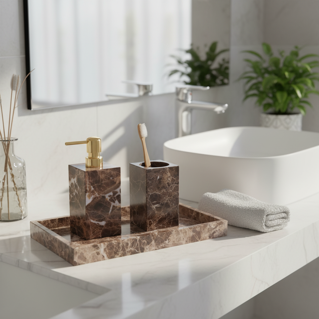 Noiré Dark Emperador Marble Bathroom Set