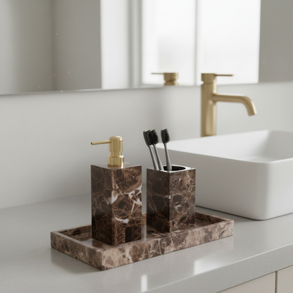 Noiré Dark Emperador Marble Bathroom Set