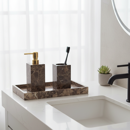 Noiré Dark Emperador Marble Bathroom Set