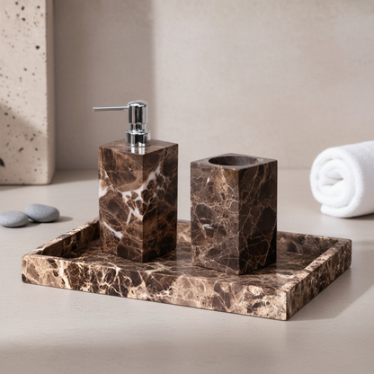 Noiré Dark Emperador Marble Bathroom Set