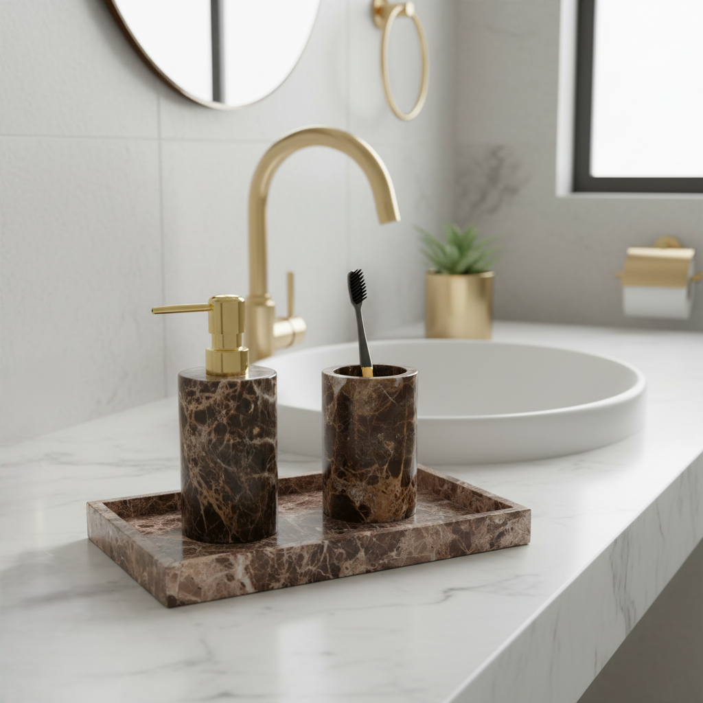 Valenza Dark Emperador Marble Bathroom Set