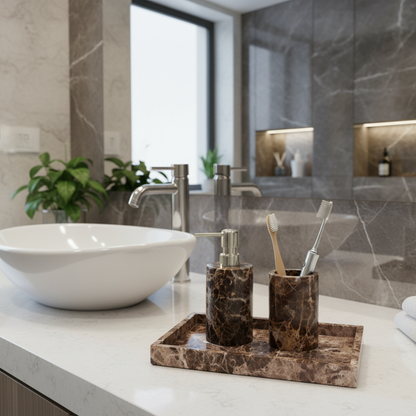 Valenza Dark Emperador Marble Bathroom Set